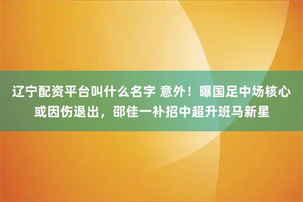 辽宁配资平台叫什么名字 意外!曝国足中场核心或因伤退出,邵佳一补招中超升班马新星